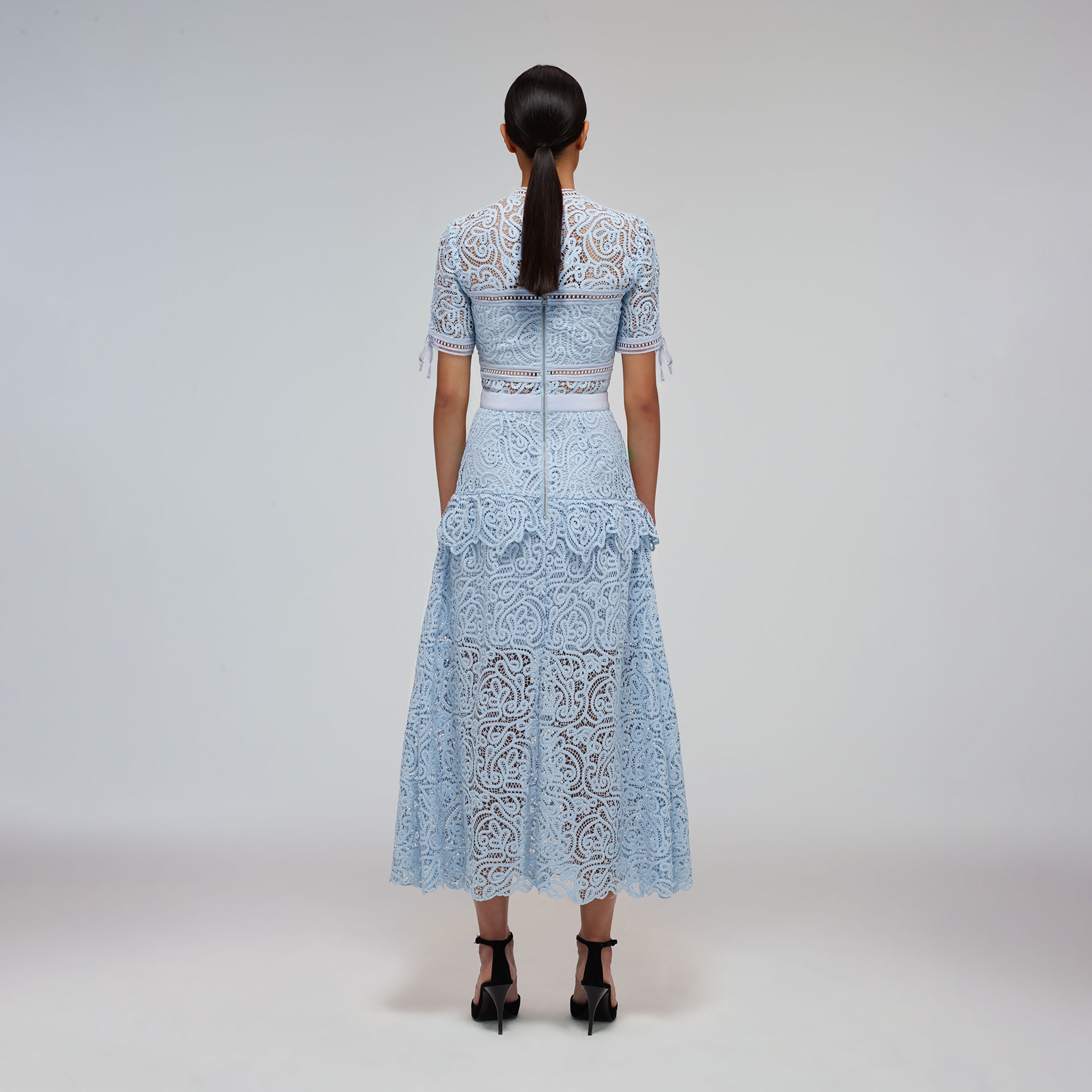 Blue Abstract Guipure Midi Dress | self ...